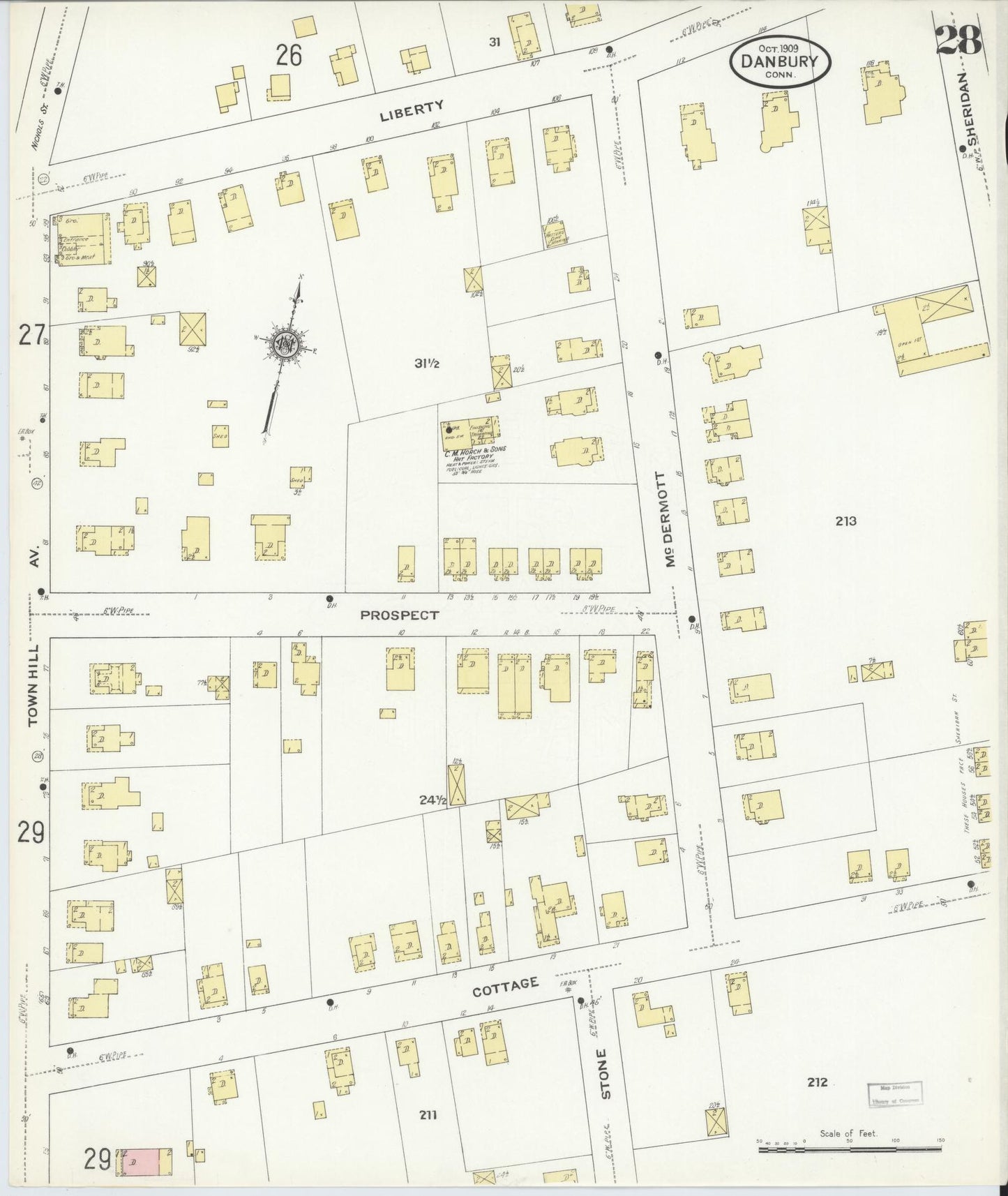 Sanborn Fire Insurance Map from Danbury, Fairfield County, Connecticut (1909), Sheet #0028 - Complete Map Set gallery image, historic Sanborn map, vintage wall art, Connecticut Connecticut