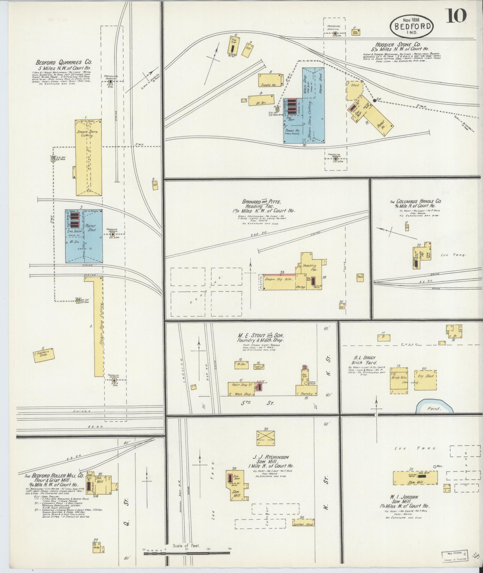 Sanborn Fire Insurance Map from Bedford, Lawrence County, Indiana (1898), Sheet #0010 - Complete Map Set gallery image, historic Sanborn map, vintage wall art, Indiana Indiana