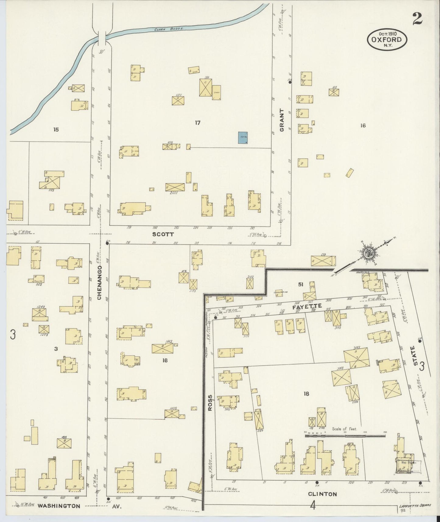 Sanborn Fire Insurance Map from Oxford, Chenango County, New York (1910), Sheet #0002 - Complete Map Set gallery image, historic Sanborn map, vintage wall art, New York New York