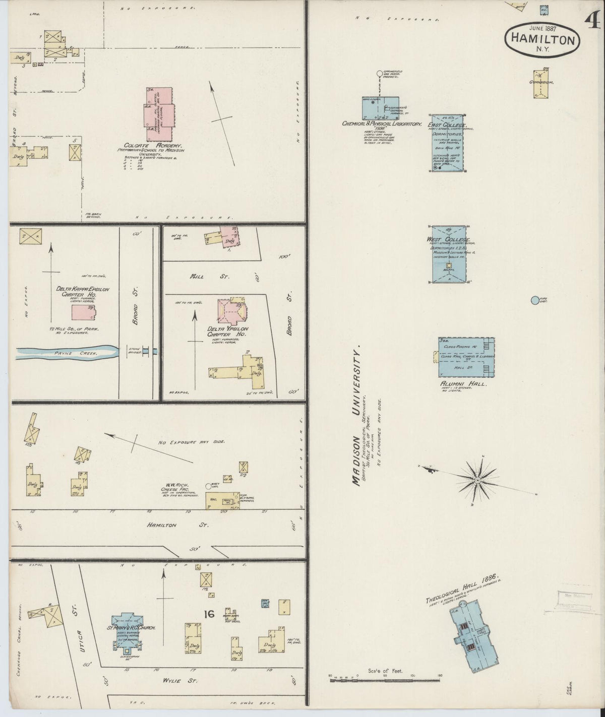 Sanborn Fire Insurance Map from Hamilton, Madison County, New York (1887), Sheet #0004 - Historic Sanborn Fire Insurance Map Print, vintage old map wall art, antique decor, genealogy gift, New York New York map