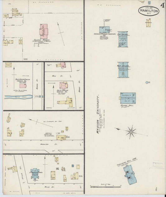 Sanborn Fire Insurance Map from Hamilton, Madison County, New York (1887), Sheet #0004 - Historic Sanborn Fire Insurance Map Print, vintage old map wall art, antique decor, genealogy gift, New York New York map