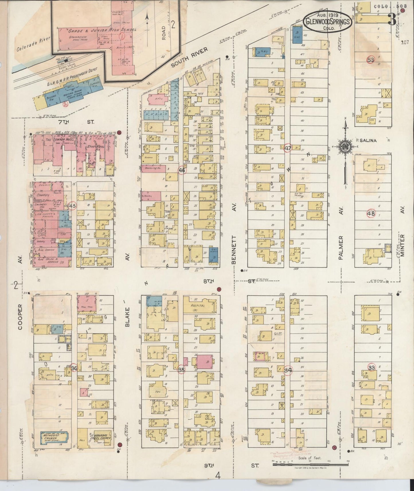 Sanborn Fire Insurance Map from Glenwood Springs, Garfield County, Colorado (1943), Sheet #0003 - Complete Map Set gallery image, historic Sanborn map, vintage wall art, Colorado Colorado