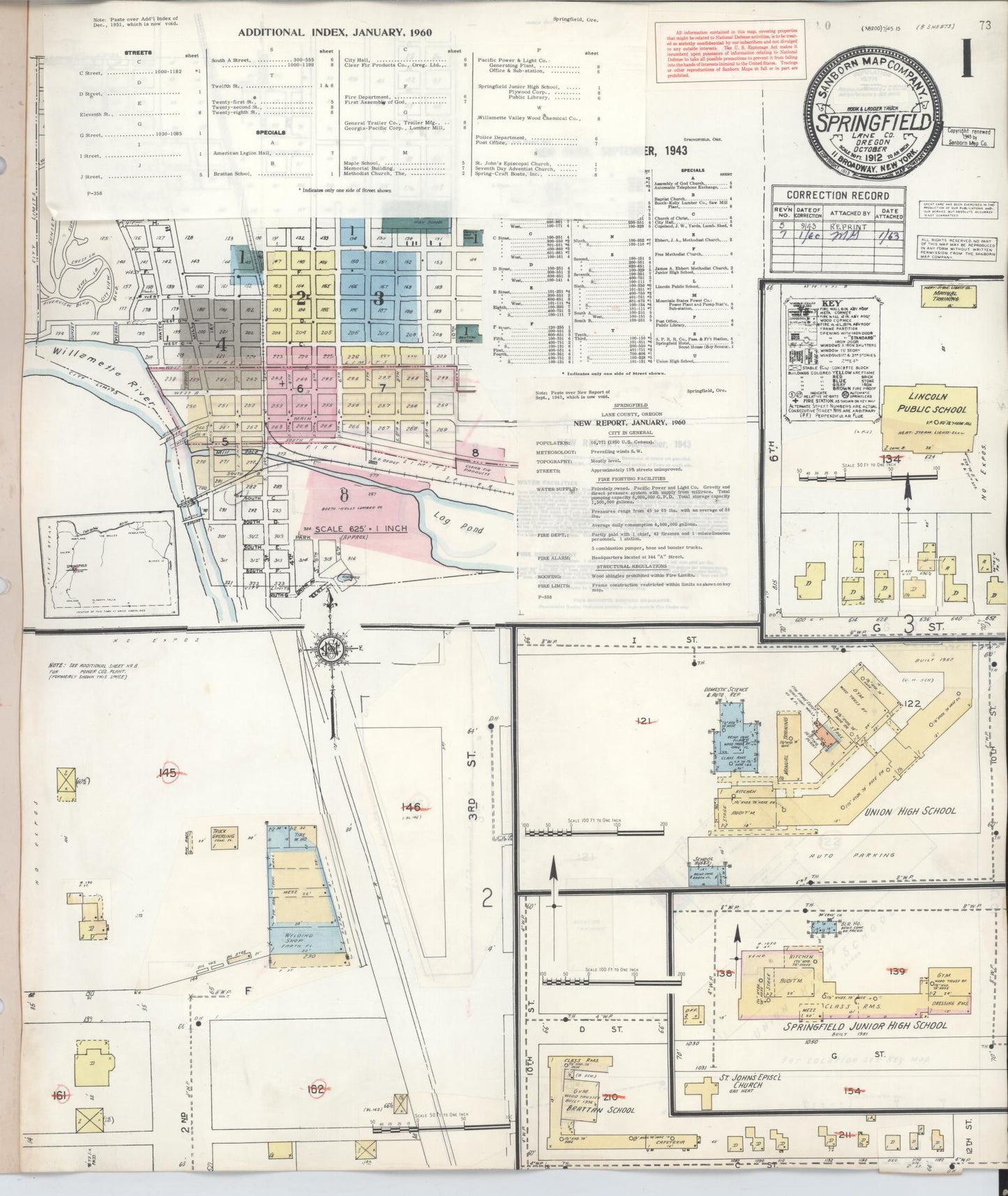 Sanborn Fire Insurance Map from Springfield, Lane County, Oregon (1960), Sheet #0001 - Historic Sanborn Fire Insurance Map Print, vintage old map wall art, antique decor, genealogy gift, Oregon Oregon map