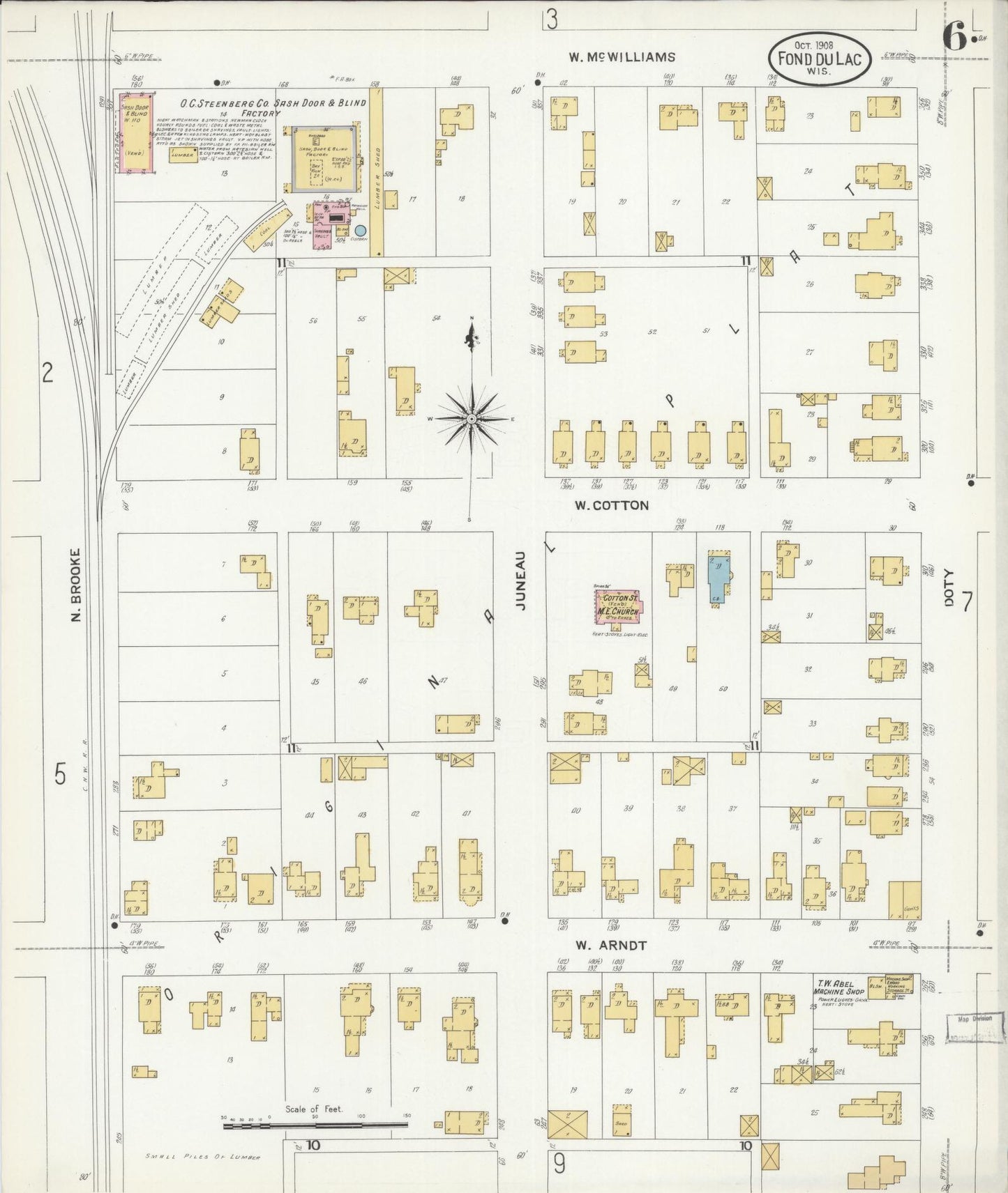 Sanborn Fire Insurance Map from Fond du Lac, Fond du Lac County, Wisconsin (1908), Sheet #0006 - Complete Map Set gallery image, historic Sanborn map, vintage wall art, Wisconsin Wisconsin