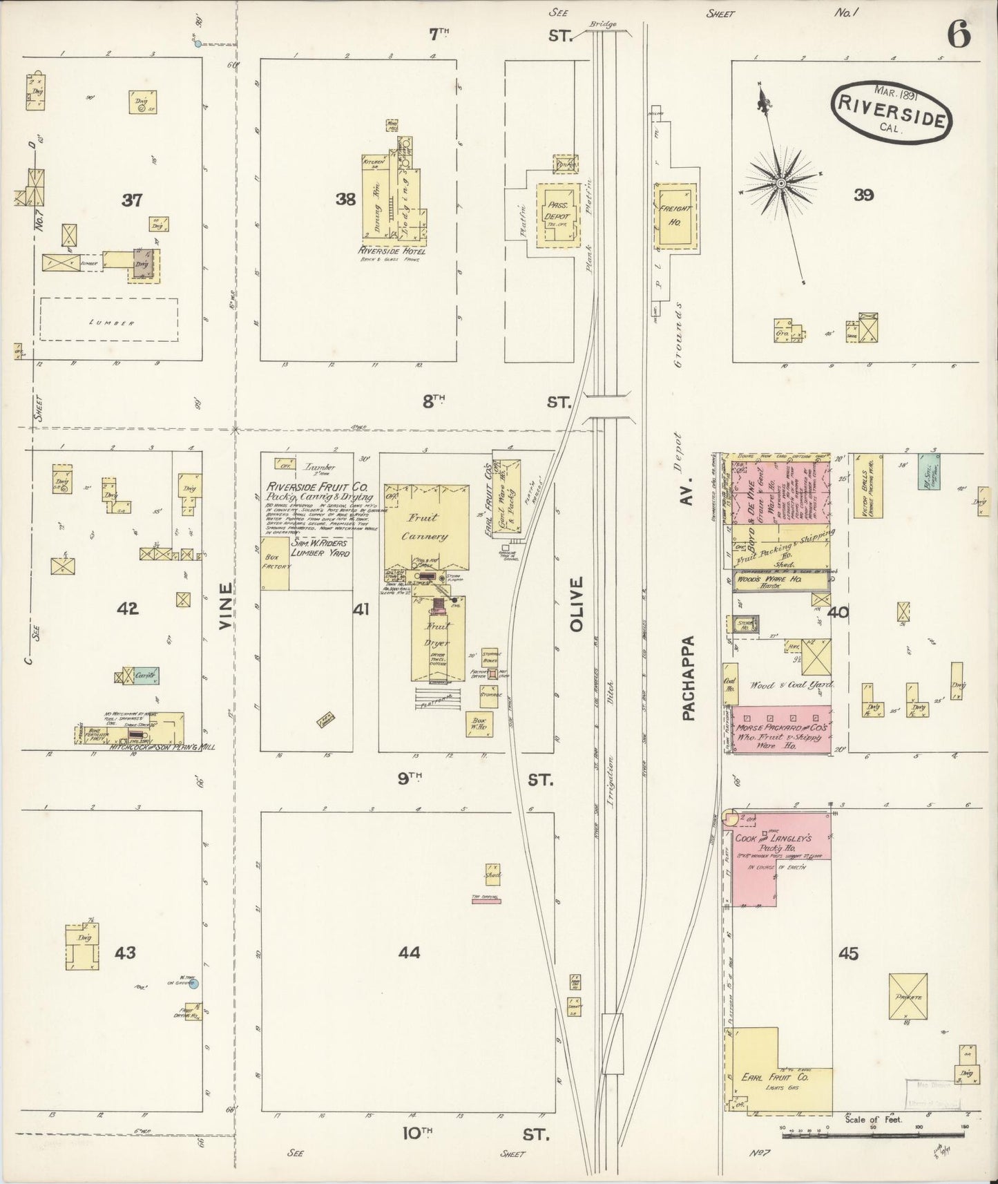 Sanborn Fire Insurance Map from Riverside, Riverside County, California (1891), Sheet #0006 - Complete Map Set gallery image, historic Sanborn map, vintage wall art, California California