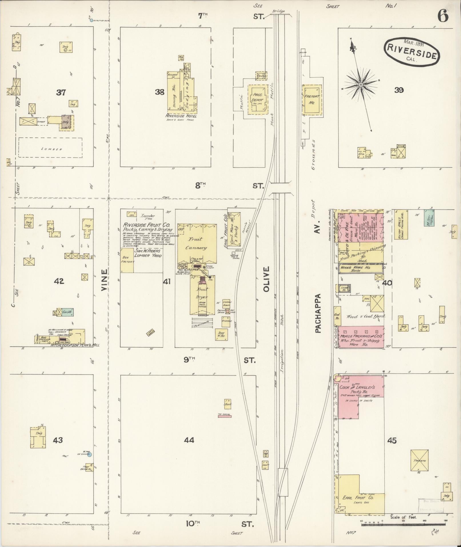 Sanborn Fire Insurance Map from Riverside, Riverside County, California (1891), Sheet #0006 - Complete Map Set gallery image, historic Sanborn map, vintage wall art, California California