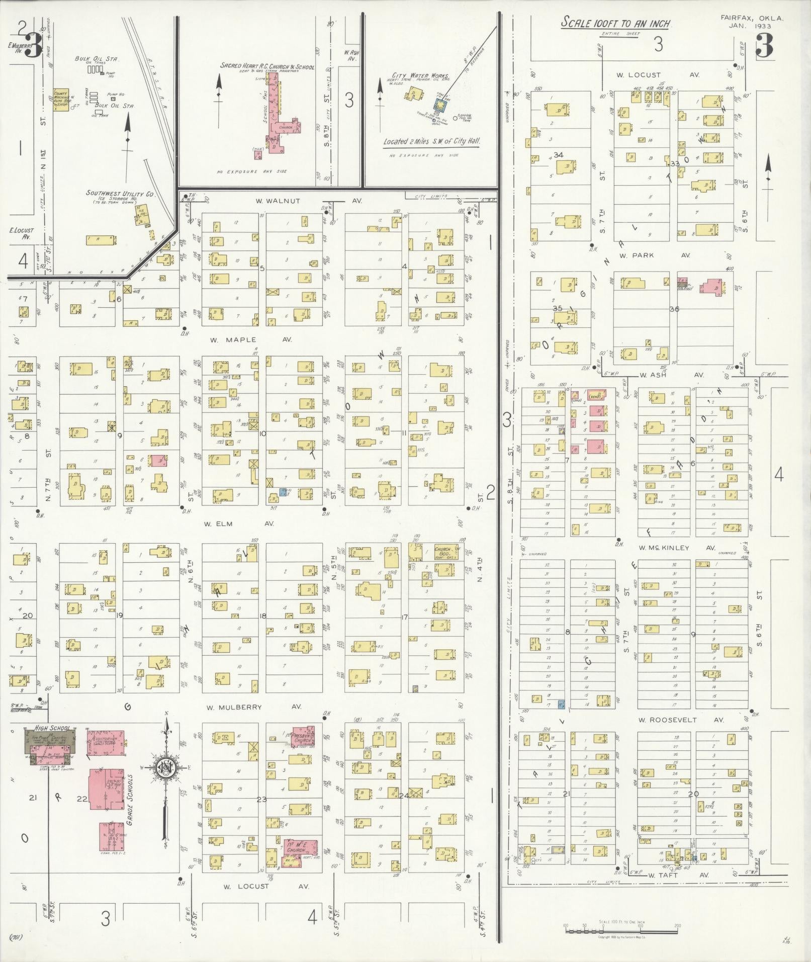Sanborn Fire Insurance Map from Fairfax, Osage County, Oklahoma (1933), Sheet #0003 - Historic Sanborn Fire Insurance Map Print, vintage old map wall art, antique decor, genealogy gift, Oklahoma Oklahoma map