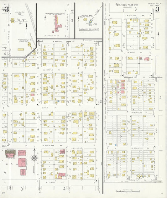 Sanborn Fire Insurance Map from Fairfax, Osage County, Oklahoma (1933), Sheet #0003 - Historic Sanborn Fire Insurance Map Print, vintage old map wall art, antique decor, genealogy gift, Oklahoma Oklahoma map