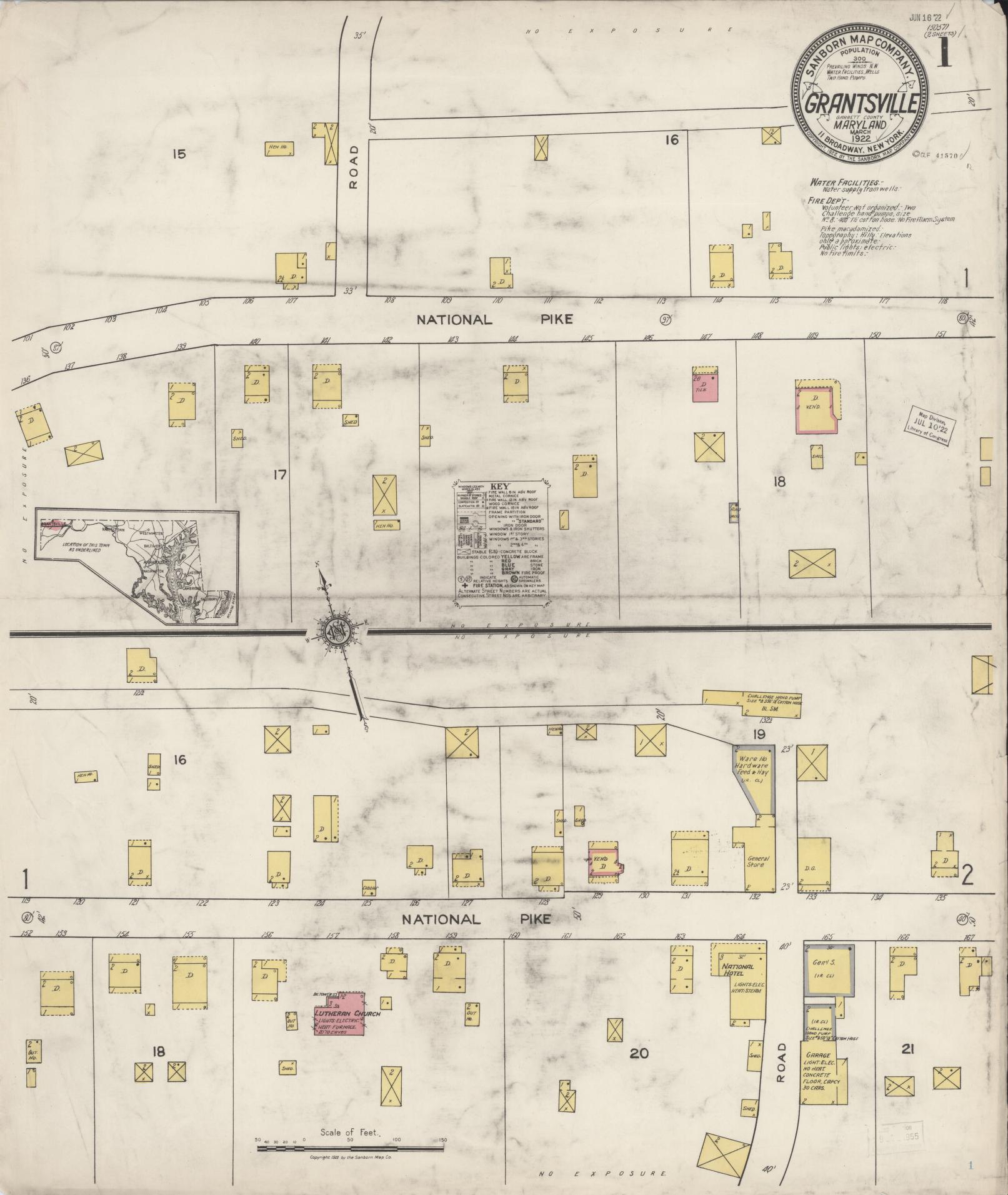 Sanborn Fire Insurance Map from Grantsville, Garrett County, Maryland (1922), Sheet #0001 - Complete Map Set gallery image, historic Sanborn map, vintage wall art, Maryland Maryland