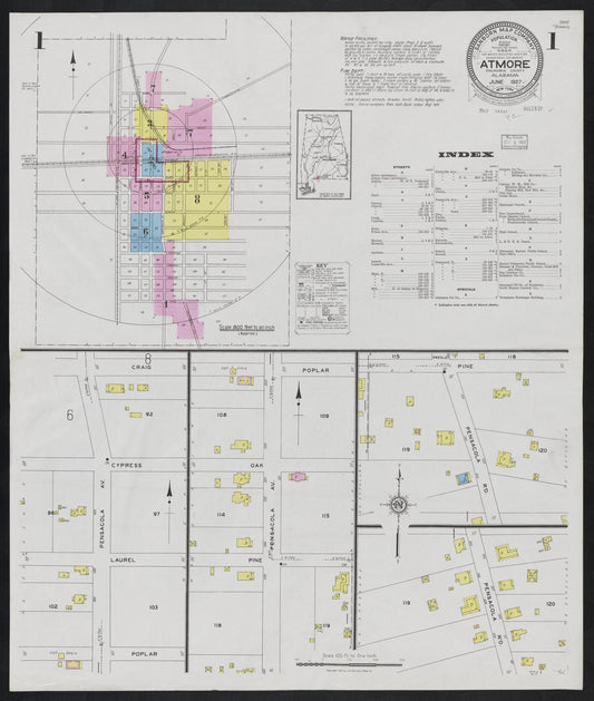 Sanborn Fire Insurance Map from Atmore, Escambia County, Alabama (1927), Sheet #0001 - Historic Sanborn Fire Insurance Map Print, vintage old map wall art, antique decor, genealogy gift, Alabama Alabama map