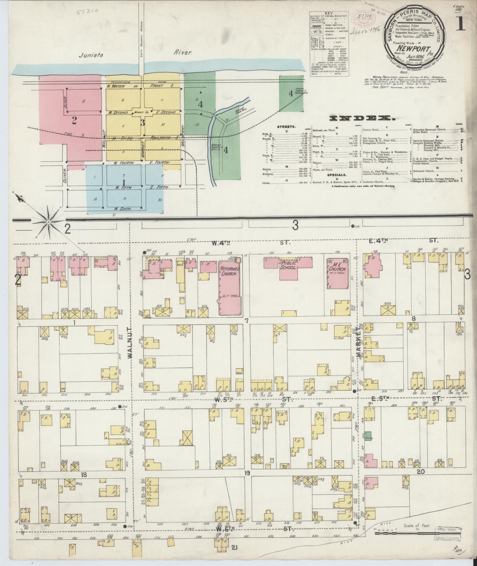 Sanborn Fire Insurance Map from Newport, Perry County, Pennsylvania (1896), Sheet #0001 - Complete Map Set gallery image, historic Sanborn map, vintage wall art, Pennsylvania Pennsylvania