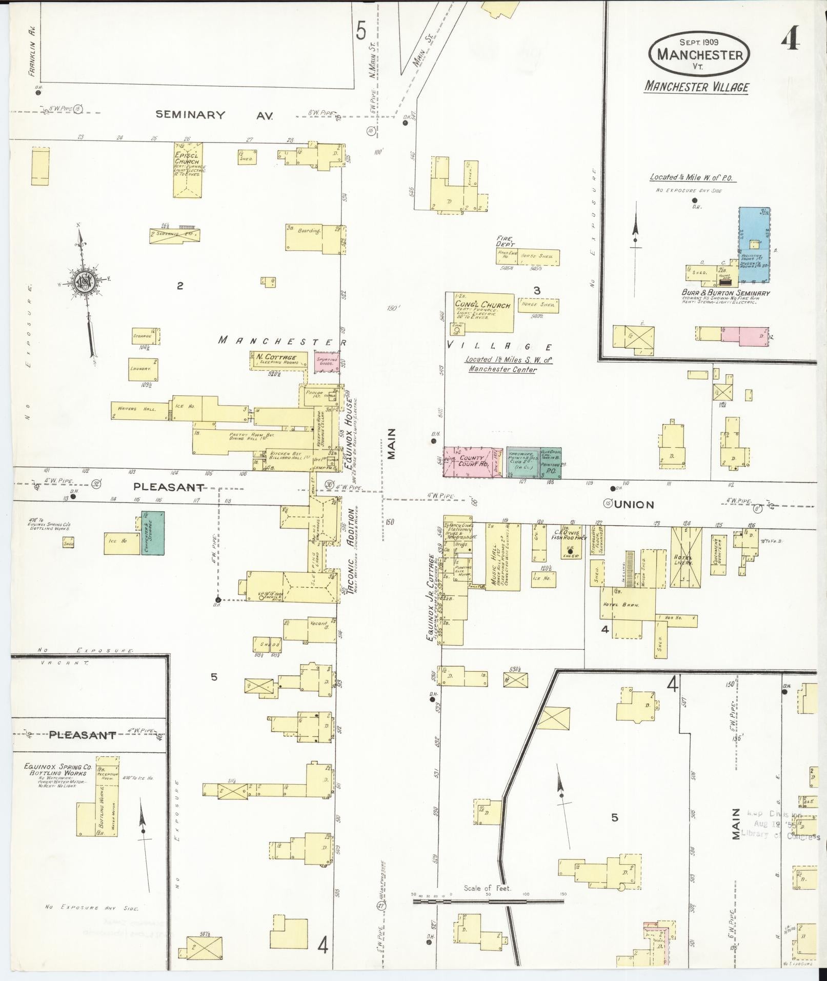 Sanborn Fire Insurance Map from Manchester, Bennington County, Vermont. (1909), Sheet 4 – Historic Sanborn Fire Insurance Map Print