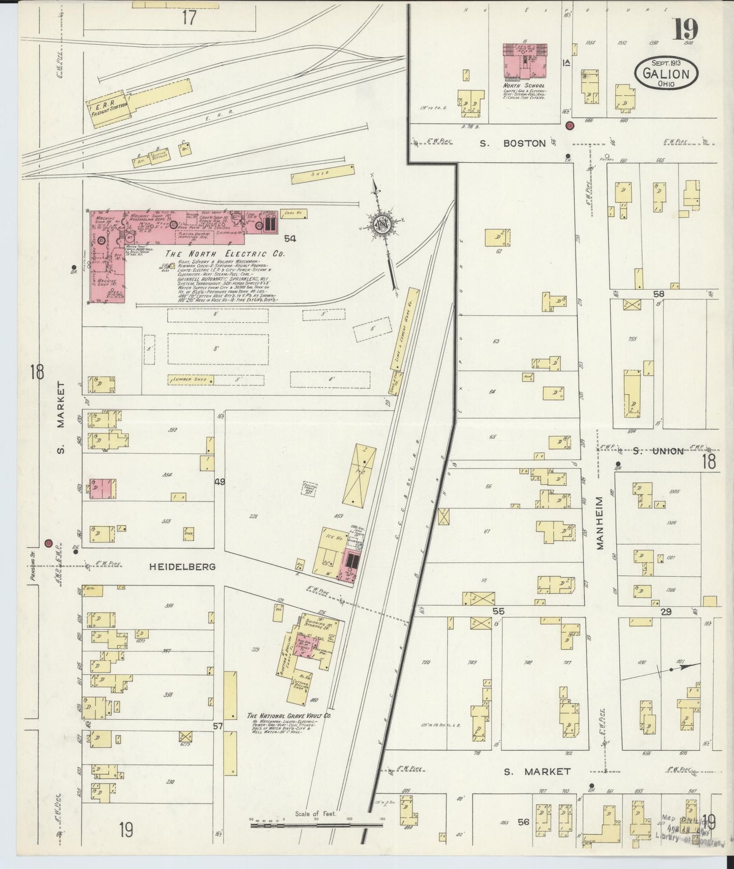 Sanborn Fire Insurance Map from Galion, Crawford County, Ohio (1913), Sheet #0019 - Historic Sanborn Fire Insurance Map Print, vintage old map wall art, antique decor, genealogy gift, Ohio Ohio map