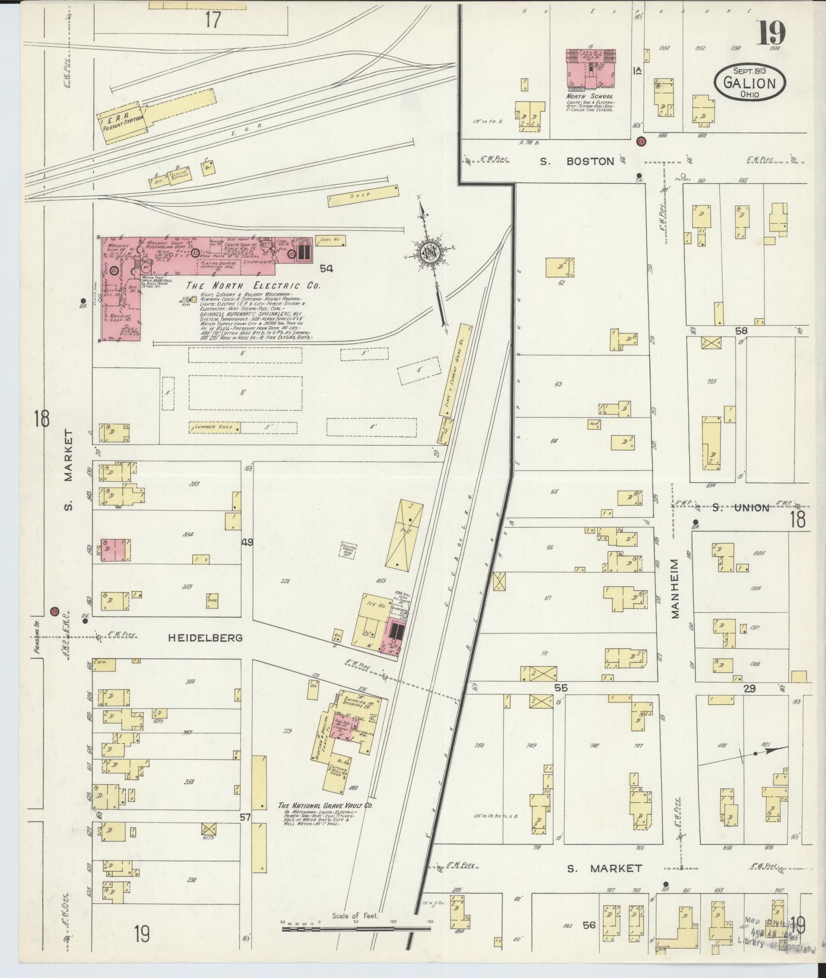 Sanborn Fire Insurance Map from Galion, Crawford County, Ohio (1913), Sheet #0019 - Historic Sanborn Fire Insurance Map Print, vintage old map wall art, antique decor, genealogy gift, Ohio Ohio map