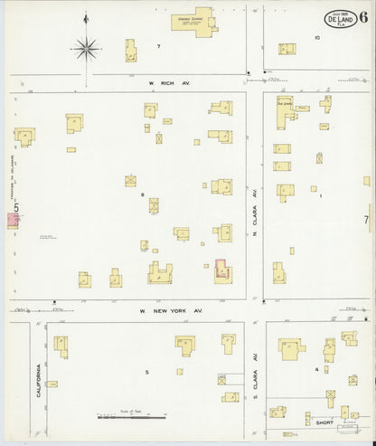 Sanborn Fire Insurance Map from De Land, Volusia County, Florida (1909), Sheet #0006 - Historic Sanborn Fire Insurance Map Print, vintage old map wall art, antique decor, genealogy gift, Florida Florida map