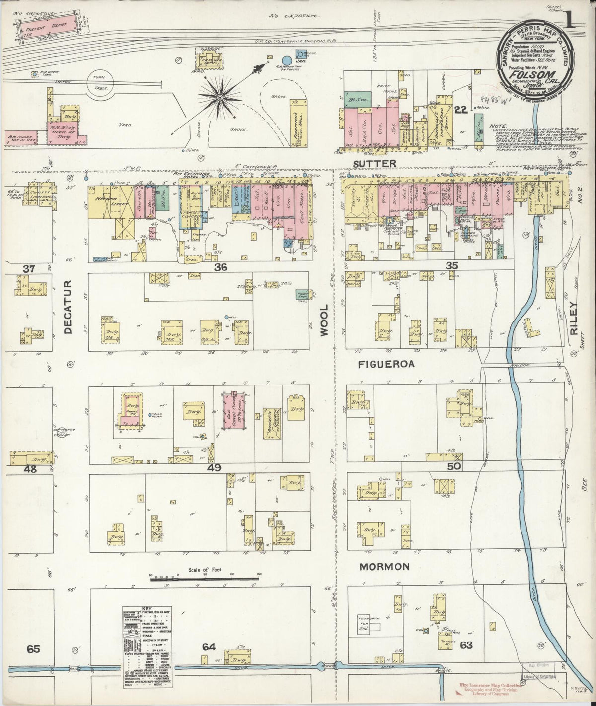 Sanborn Fire Insurance Map from Folsom, Sacramento County, California (1891), Sheet #0001 - Complete Map Set gallery image, historic Sanborn map, vintage wall art, California California