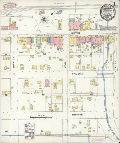Sanborn Fire Insurance Map from Folsom, Sacramento County, California (1891), Sheet #0001 - Complete Map Set gallery image, historic Sanborn map, vintage wall art, California California