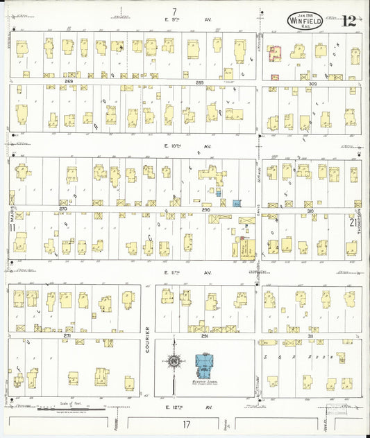 Sanborn Fire Insurance Map from Winfield, Cowley County, Kansas (1918), Sheet #0012 - Historic Sanborn Fire Insurance Map Print, vintage old map wall art, antique decor, genealogy gift, Kansas Kansas map