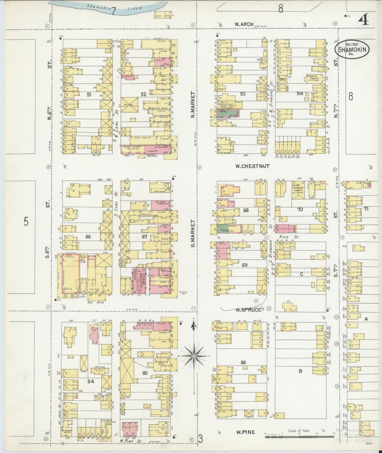 Sanborn Fire Insurance Map from Shamokin, Northumberland County, Pennsylvania (1901), Sheet #0004 - Complete Map Set gallery image, historic Sanborn map, vintage wall art, Pennsylvania Pennsylvania