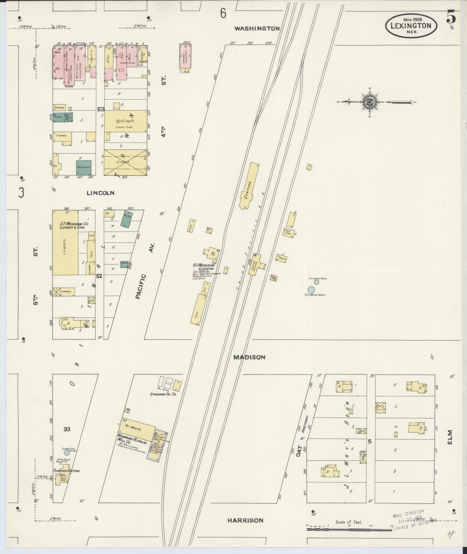 Sanborn Fire Insurance Map from Lexington, Dawson County, Nebraska (1909), Sheet #0005 - Historic Sanborn Fire Insurance Map Print, vintage old map wall art, antique decor, genealogy gift, Nebraska Nebraska map