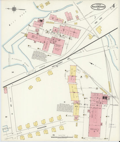 Sanborn Fire Insurance Map from Rockingham, Richmond County, North Carolina (1918), Sheet #0004 - Historic Sanborn Fire Insurance Map Print, vintage old map wall art, antique decor, genealogy gift, North Carolina North Carolina map