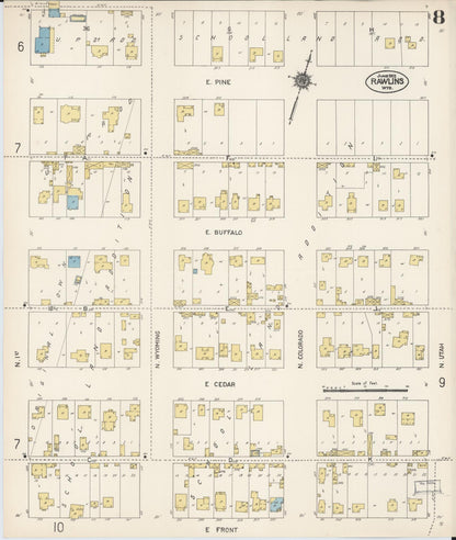 Sanborn Fire Insurance Map from Rawlins, Carbon County, Wyoming (1912), Sheet #0008 - Complete Map Set gallery image, historic Sanborn map, vintage wall art, Wyoming Wyoming