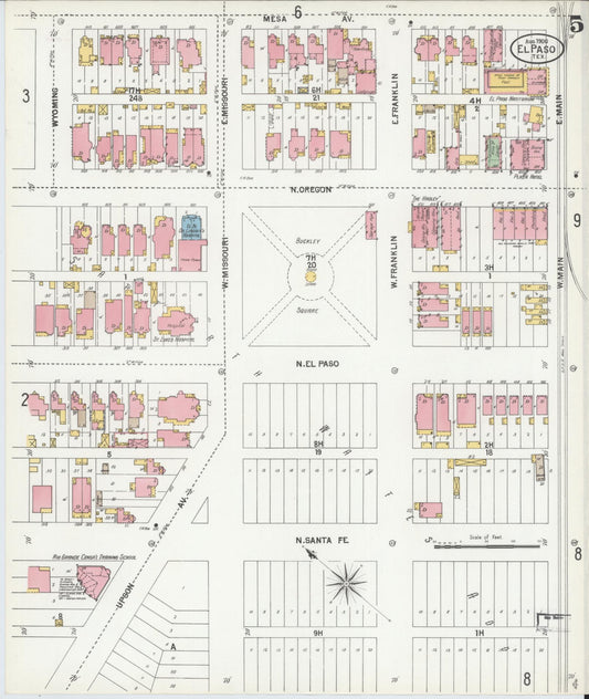 Sanborn Fire Insurance Map from El Paso, El Paso County, Texas (1900), Sheet #0005 - Historic Sanborn Fire Insurance Map Print, vintage old map wall art, antique decor, genealogy gift, Texas Texas map