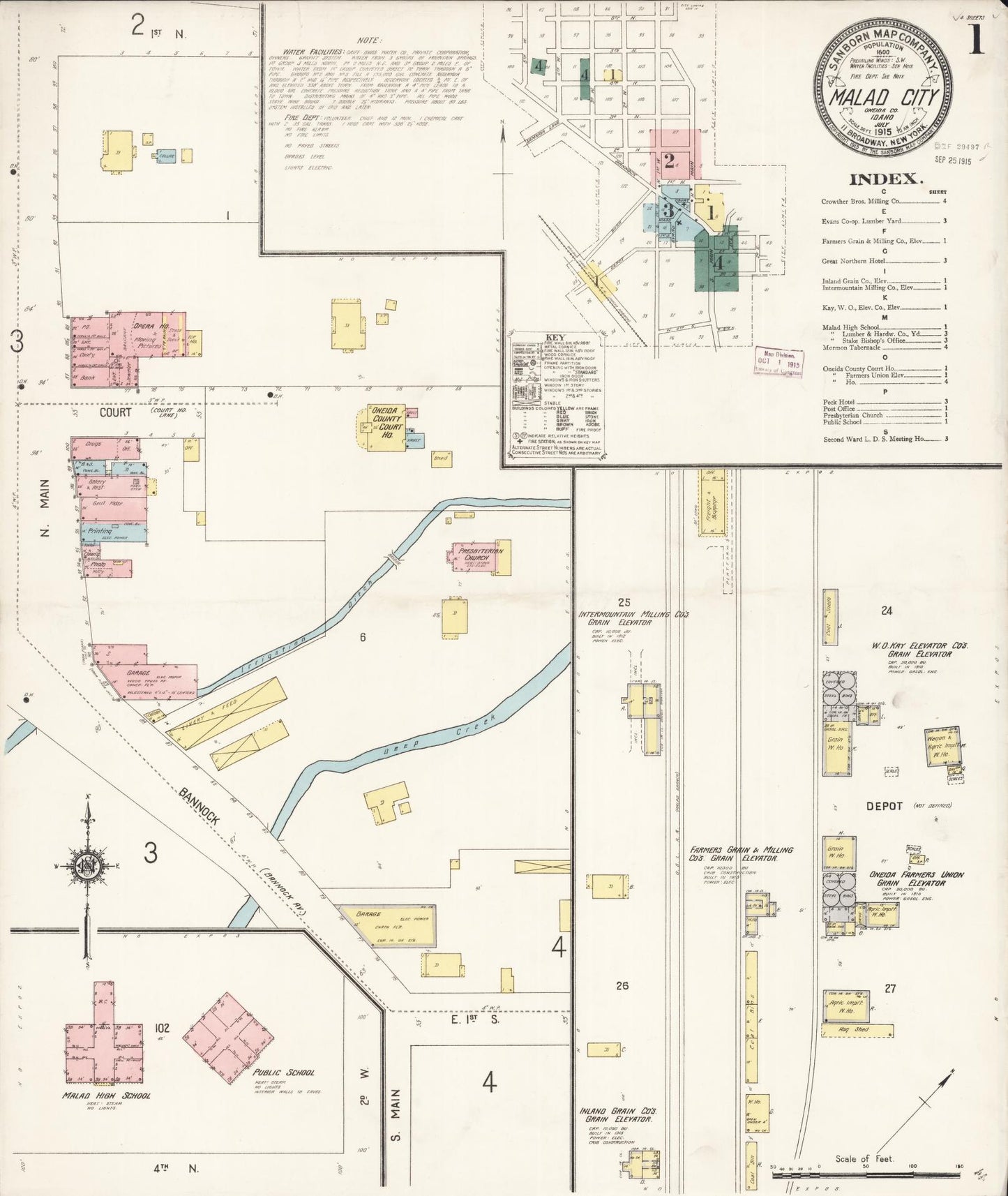 Sanborn Fire Insurance Map from Malad City, Oneida County, Idaho (1915), Sheet #0001 - Complete Map Set gallery image, historic Sanborn map, vintage wall art, Idaho Idaho