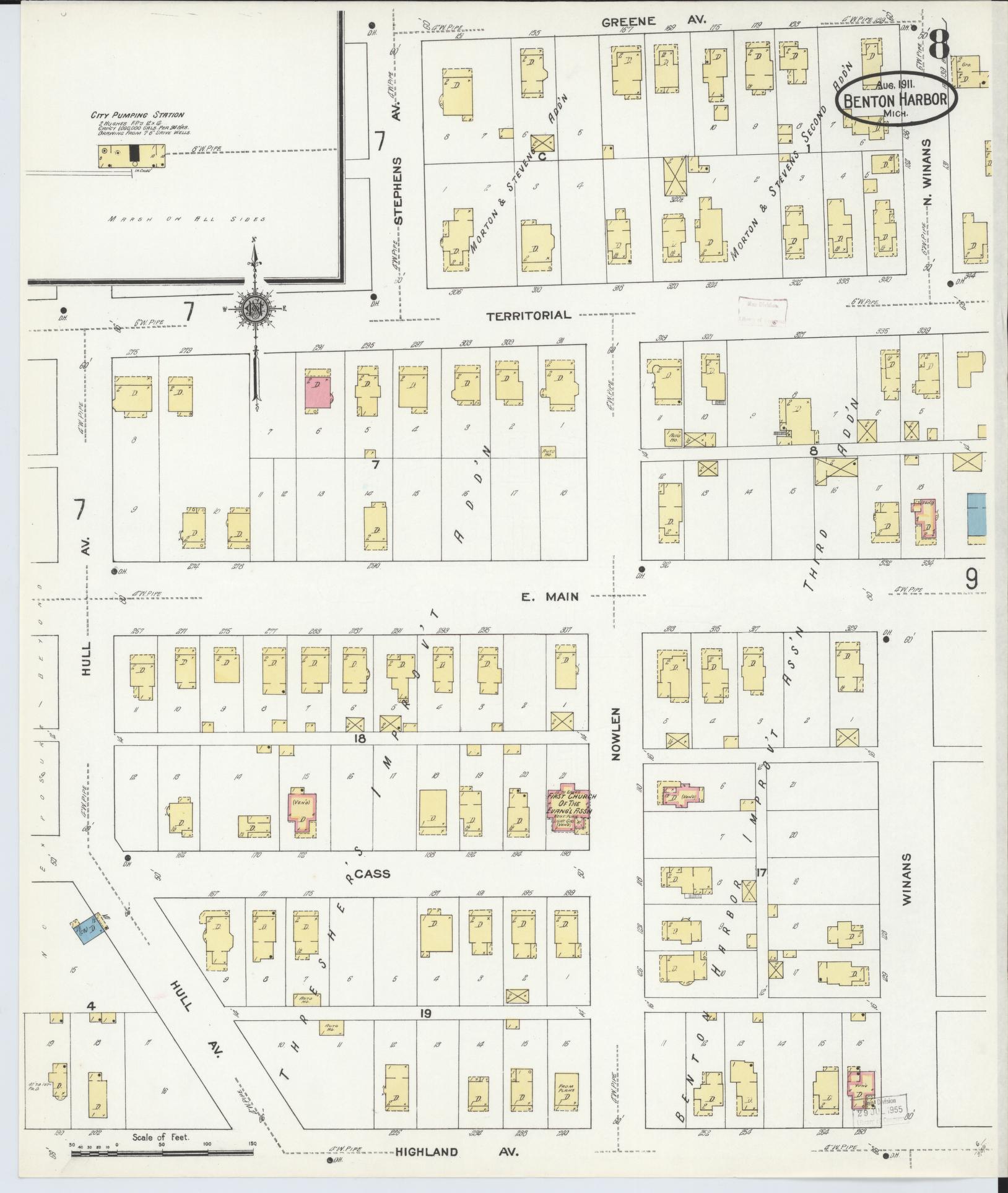 Sanborn Fire Insurance Map from Benton Harbor, Berrien County, Michigan (1911), Sheet #0008 - Historic Sanborn Fire Insurance Map Print, vintage old map wall art, antique decor, genealogy gift, Michigan Michigan map