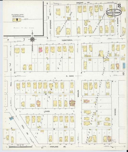Sanborn Fire Insurance Map from Benton Harbor, Berrien County, Michigan (1911), Sheet #0008 - Historic Sanborn Fire Insurance Map Print, vintage old map wall art, antique decor, genealogy gift, Michigan Michigan map