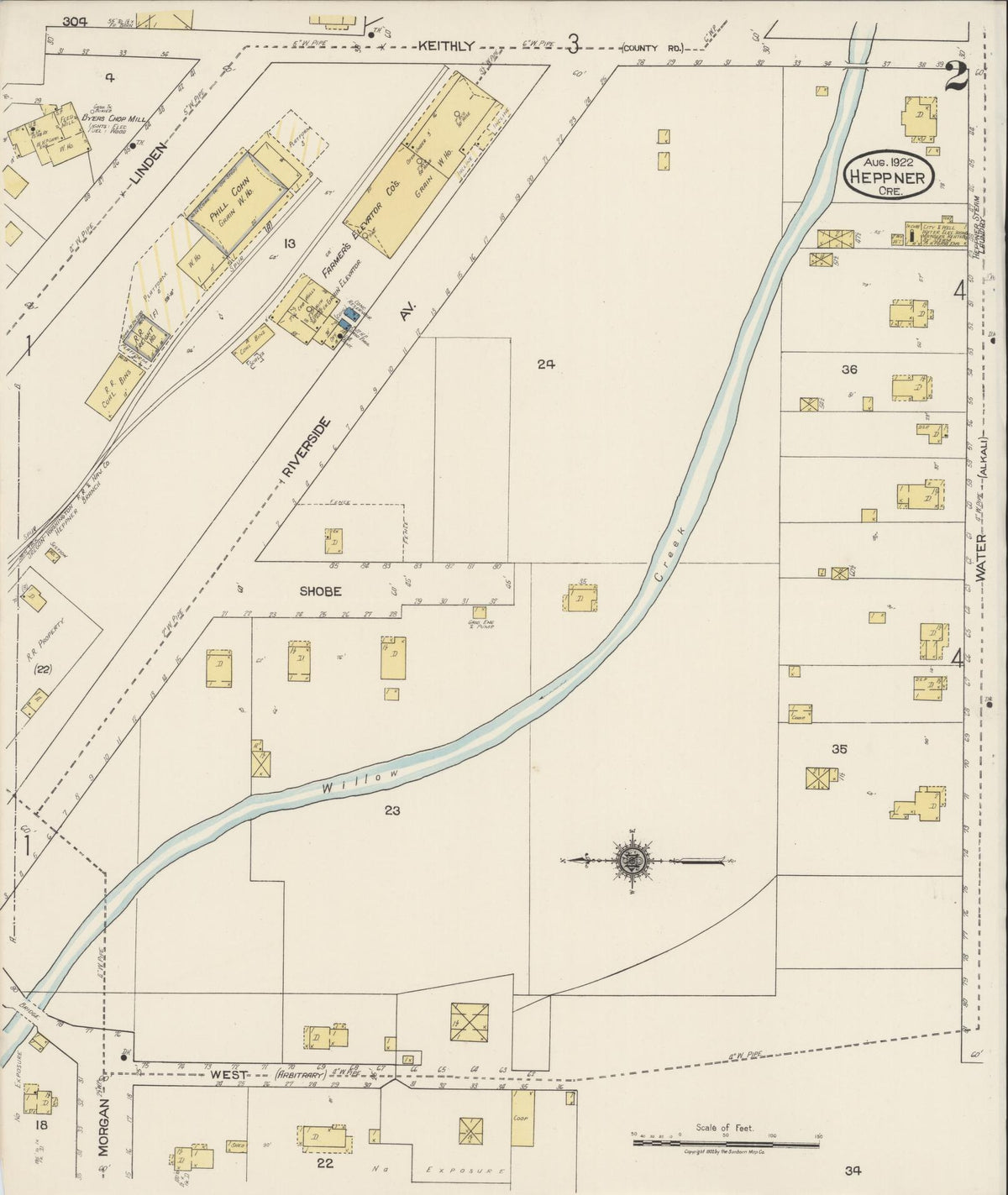 Sanborn Fire Insurance Map from Heppner, Morrow County, Oregon (1922), Sheet #0002 - Historic Sanborn Fire Insurance Map Print, vintage old map wall art, antique decor, genealogy gift, Oregon Oregon map