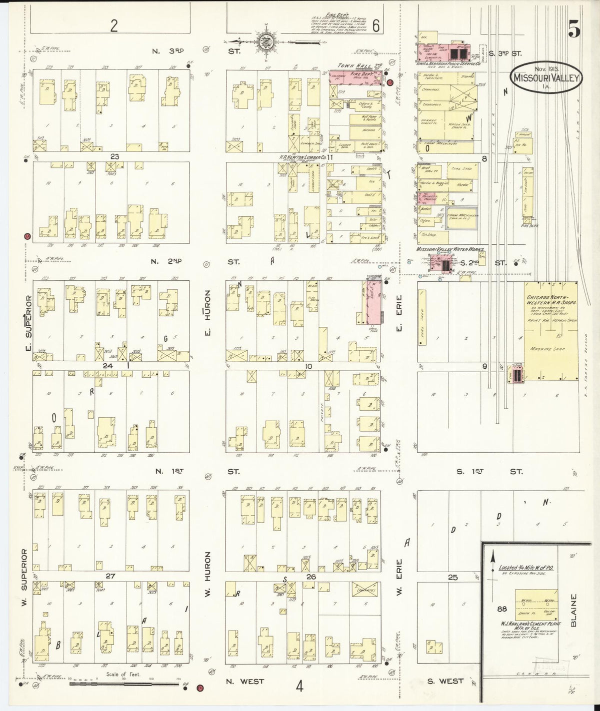 Sanborn Fire Insurance Map from Missouri Valley, Harrison County, Iowa (1913), Sheet #0005 - Historic Sanborn Fire Insurance Map Print, vintage old map wall art