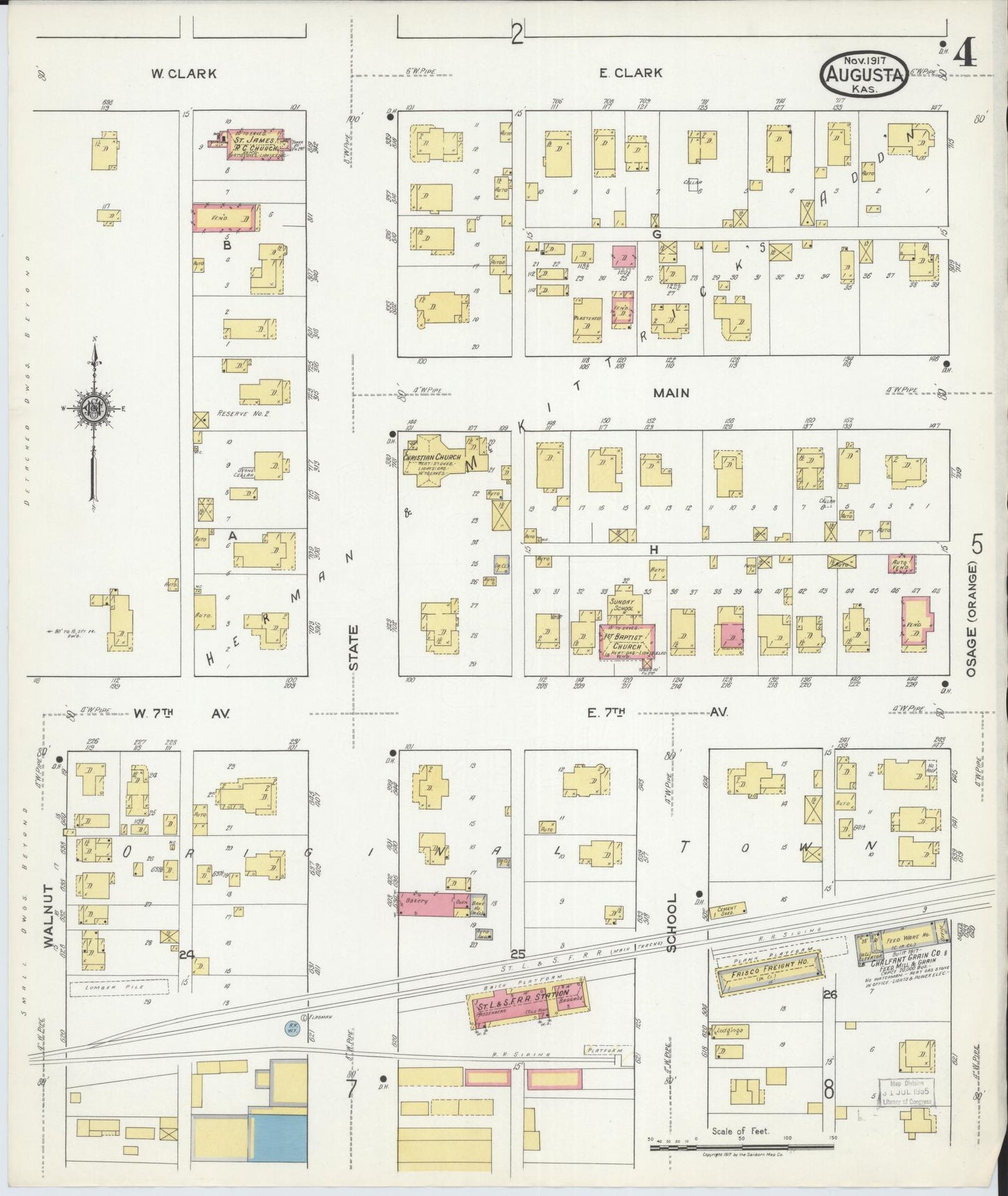 Sanborn Fire Insurance Map from Augusta, Butler County, Kansas (1917), Sheet #0004 - Historic Sanborn Fire Insurance Map Print, vintage old map wall art, antique decor, genealogy gift, Kansas Kansas map