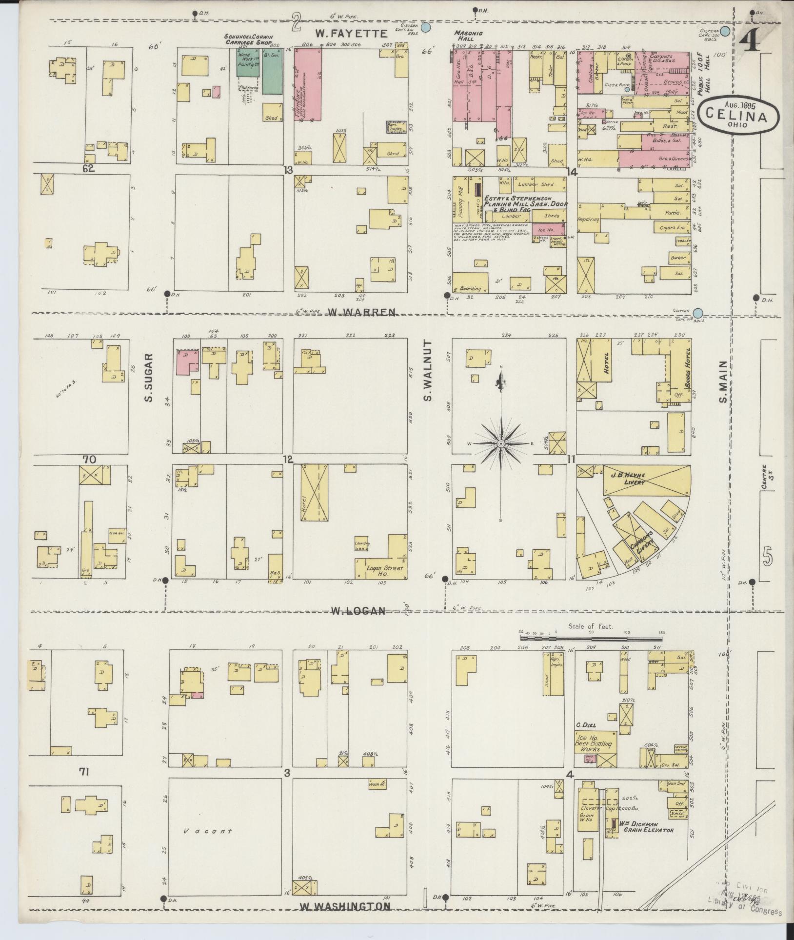 Sanborn Fire Insurance Map from Celina, Mercer County, Ohio (1895), Sheet #0004 - Historic Sanborn Fire Insurance Map Print, vintage old map wall art, antique decor, genealogy gift, Ohio Ohio map