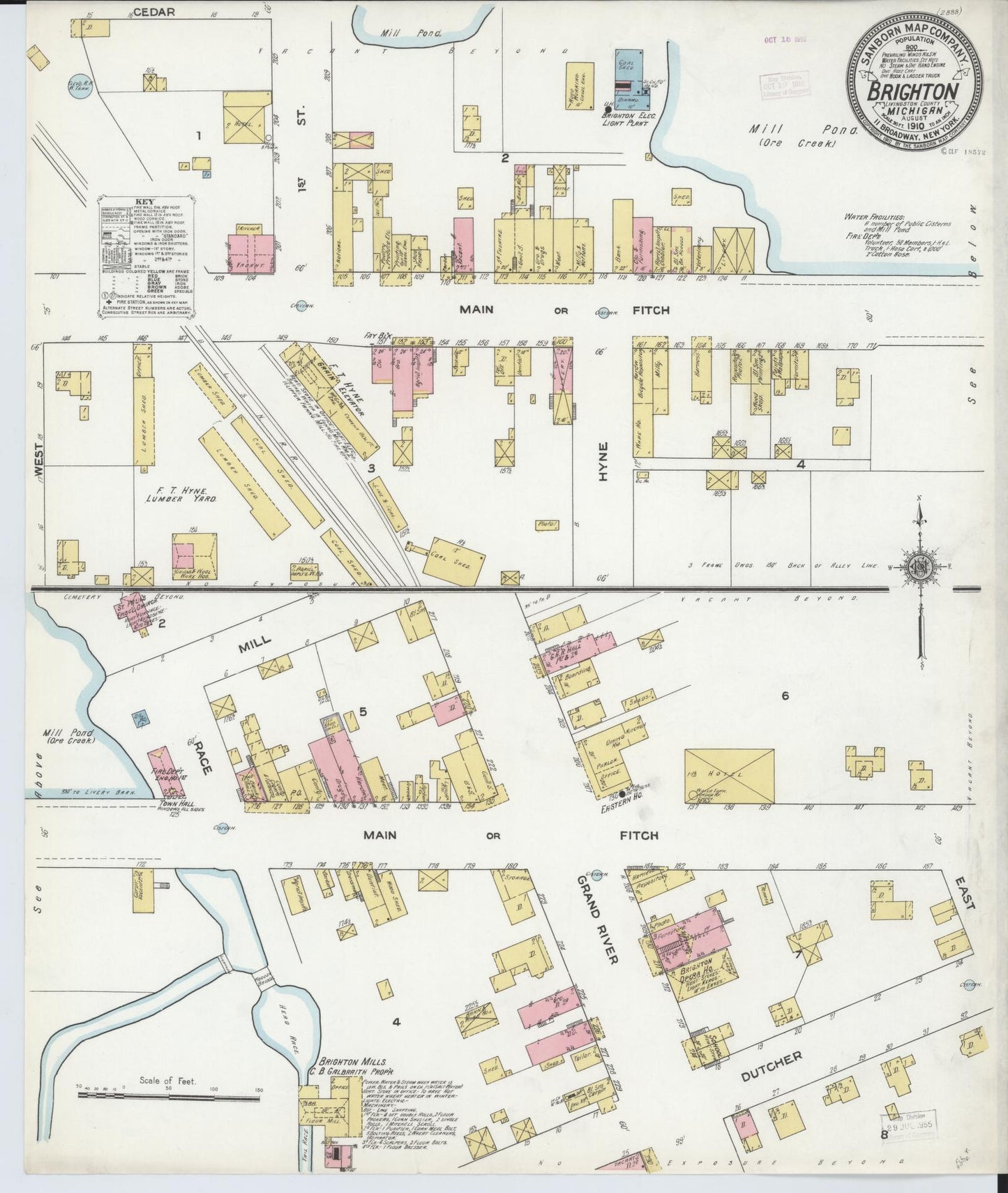Sanborn Fire Insurance Map from Brighton, Livingston County, Michigan (1910), Sheet #0001 - Historic Sanborn Fire Insurance Map Print, vintage old map wall art, antique decor, genealogy gift, Michigan Michigan map