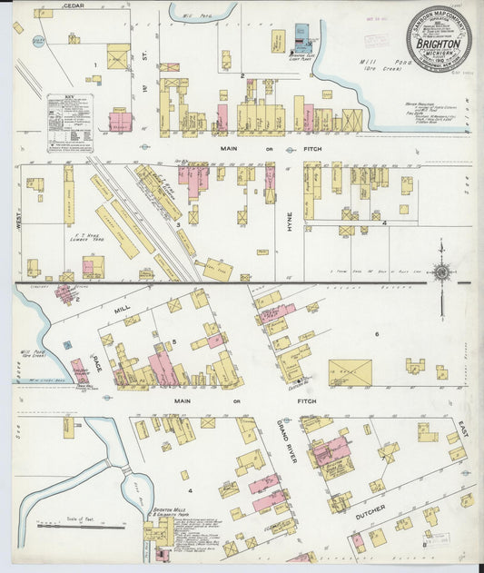 Sanborn Fire Insurance Map from Brighton, Livingston County, Michigan (1910), Sheet #0001 - Historic Sanborn Fire Insurance Map Print, vintage old map wall art, antique decor, genealogy gift, Michigan Michigan map