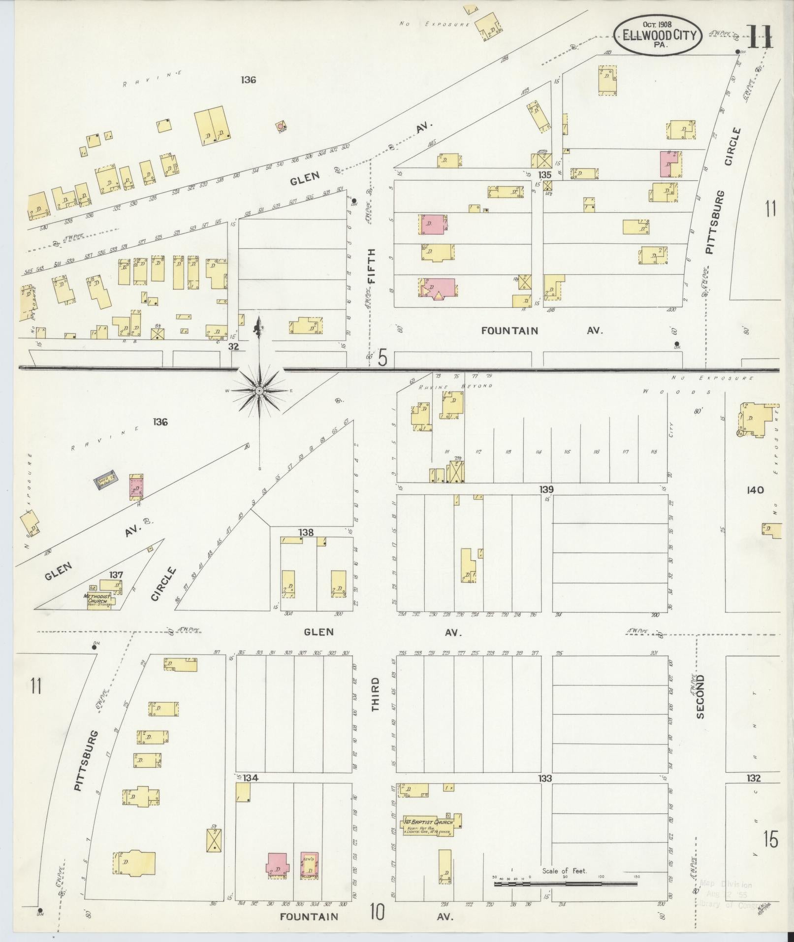 Sanborn Fire Insurance Map from Ellwood City, Lawrence County, Pennsylvania (1908), Sheet #0011 - Historic Sanborn Fire Insurance Map Print, vintage old map wall art, antique decor, genealogy gift, Pennsylvania Pennsylvania map