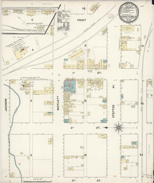 Sanborn Fire Insurance Map from Oakesdale, Whitman County, Washington (1891), Sheet #0001 - Historic Sanborn Fire Insurance Map Print, vintage old map wall art, antique decor, genealogy gift, Washington Washington map