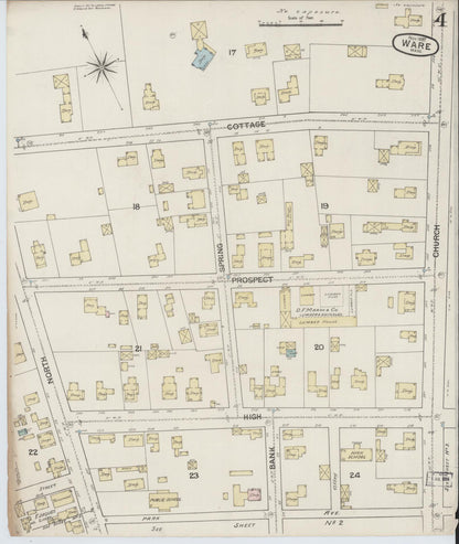 Sanborn Fire Insurance Map from Ware, Hampshire County, Massachusetts (1887), Sheet #0004 - Historic Sanborn Fire Insurance Map Print, vintage old map wall art, antique decor, genealogy gift, Massachusetts Massachusetts map