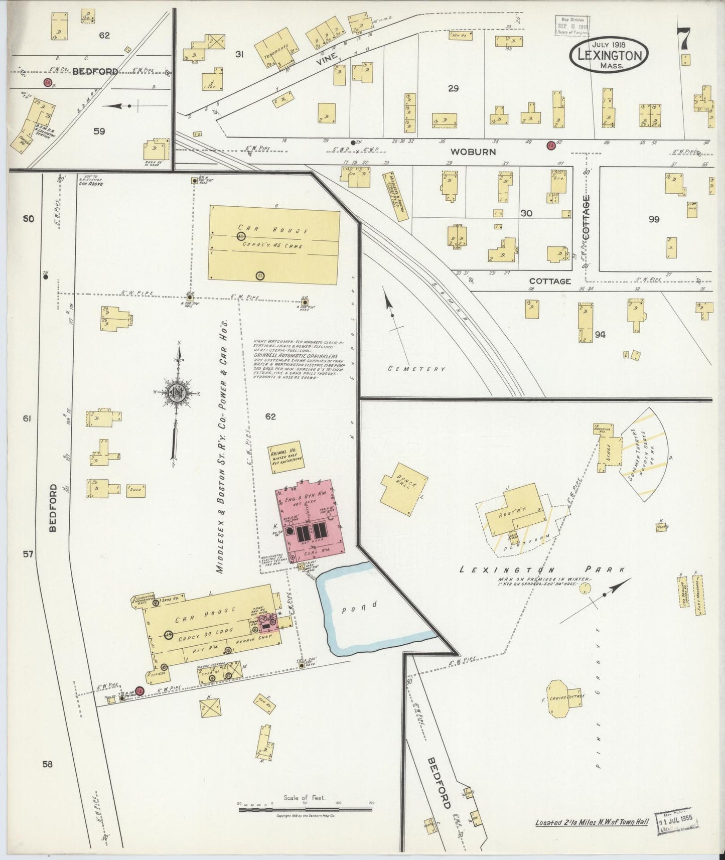 Sanborn Fire Insurance Map from Lexington, Middlesex County, Massachusetts (1918), Sheet #0007 - Complete Map Set gallery image, historic Sanborn map, vintage wall art, Massachusetts Massachusetts