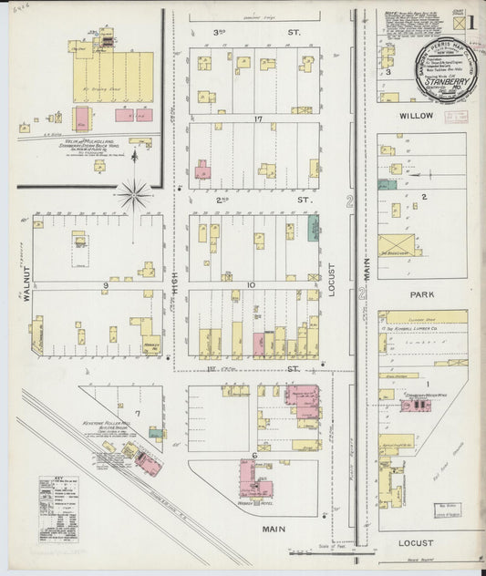 Sanborn Fire Insurance Map from Stanberry, Gentry County, Missouri (1892), Sheet #0001 - Historic Sanborn Fire Insurance Map Print, vintage old map wall art, antique decor, genealogy gift, Missouri Missouri map