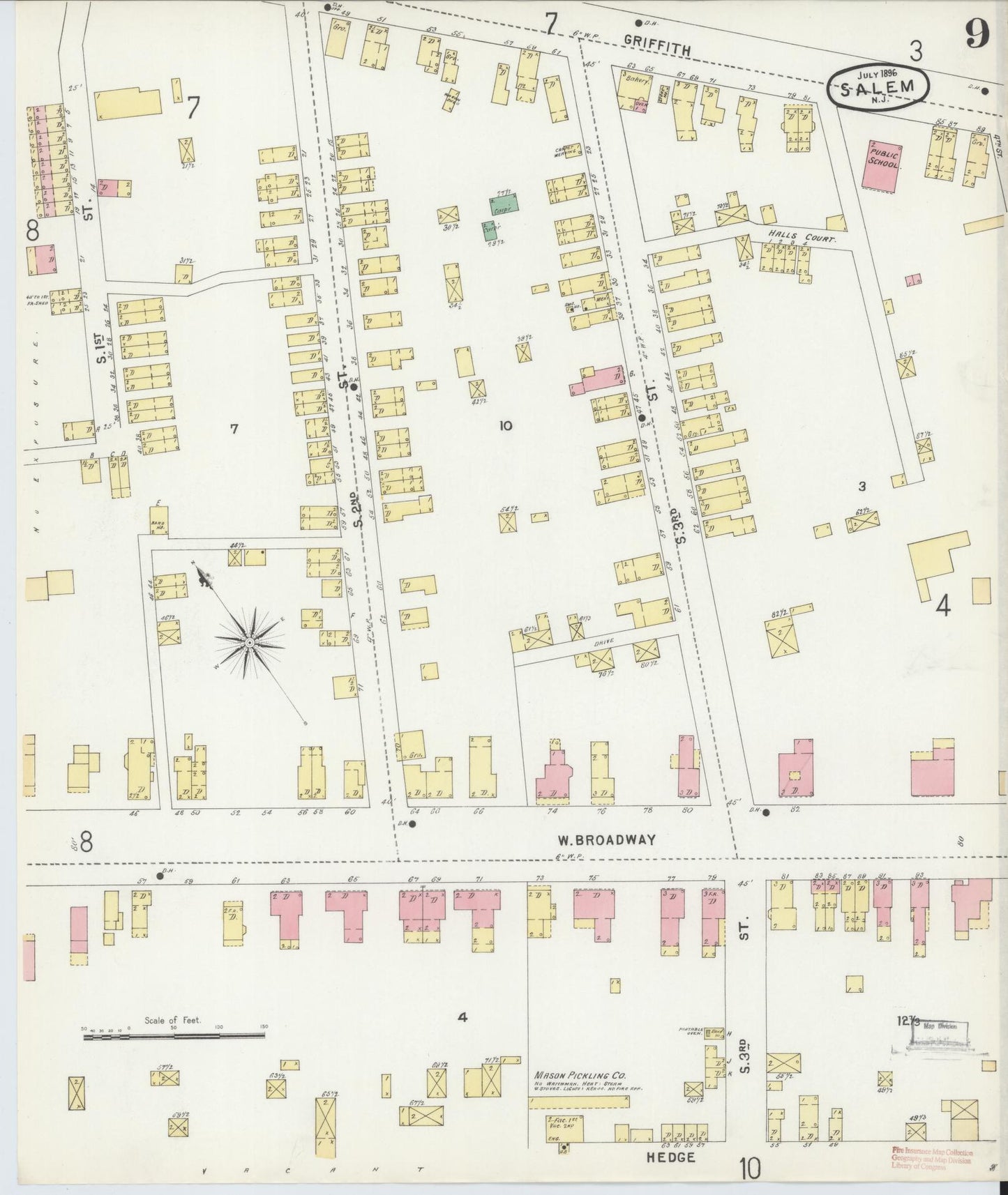 Sanborn Fire Insurance Map from Salem, Salem County, New Jersey (1896), Sheet #0009 - Complete Map Set gallery image, historic Sanborn map, vintage wall art, New Jersey New Jersey