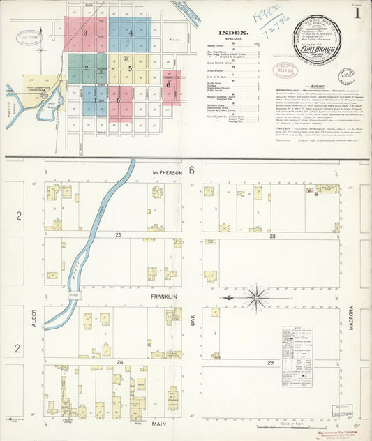 Sanborn Fire Insurance Map from Fort Bragg, Mendocino County, California (1898), Sheet #0001 - Historic Sanborn Fire Insurance Map Print, vintage old map wall art, antique decor, genealogy gift, California California map