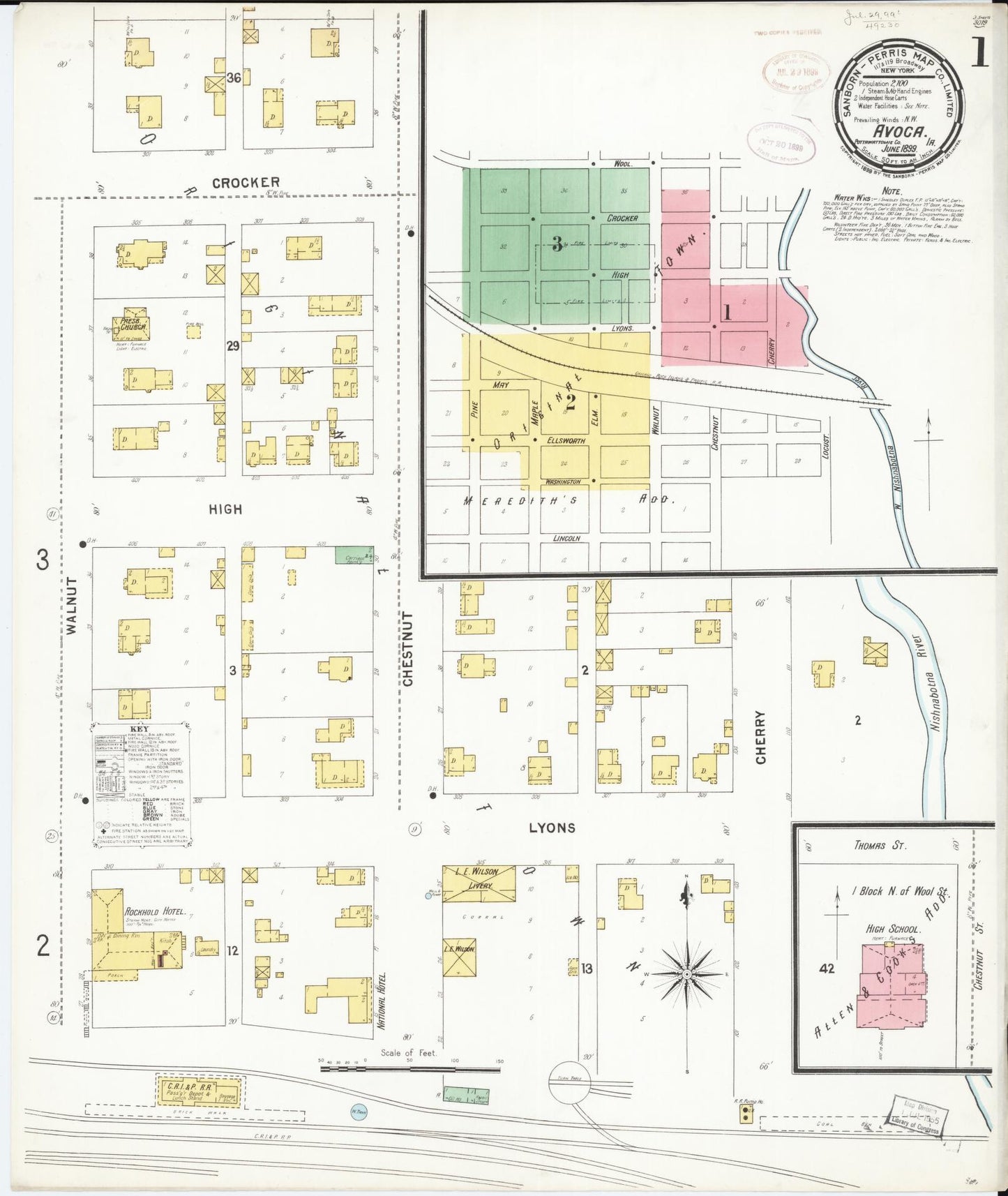 Sanborn Fire Insurance Map from Avoca, Pottawattamie County, Iowa (1899), Sheet #0001 - Historic Sanborn Fire Insurance Map Print, vintage old map wall art