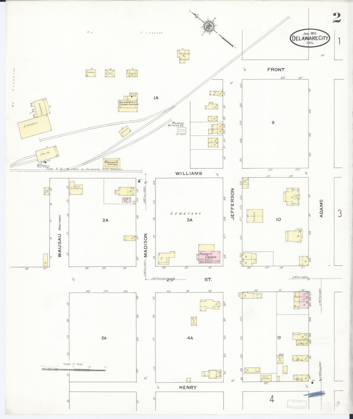 Sanborn Fire Insurance Map from Delaware City, New Castle County, Delaware (1910), Sheet #0002 - Historic Sanborn Fire Insurance Map Print, vintage old map wall art, antique decor, genealogy gift, Delaware Delaware map