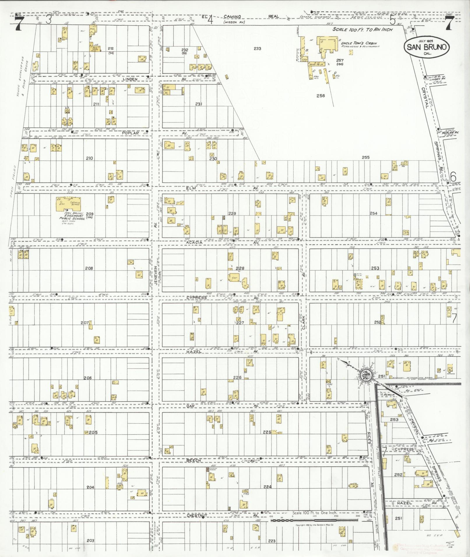 Sanborn Fire Insurance Map from San Bruno, San Mateo County, California (1925), Sheet #0007 - Complete Map Set gallery image, historic Sanborn map, vintage wall art, California California
