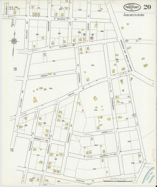 Sanborn Fire Insurance Map from Freeport, Nassau County, New York (1917), Sheet #0020 - Historic Sanborn Fire Insurance Map Print, vintage old map wall art, antique decor, genealogy gift, New York New York map