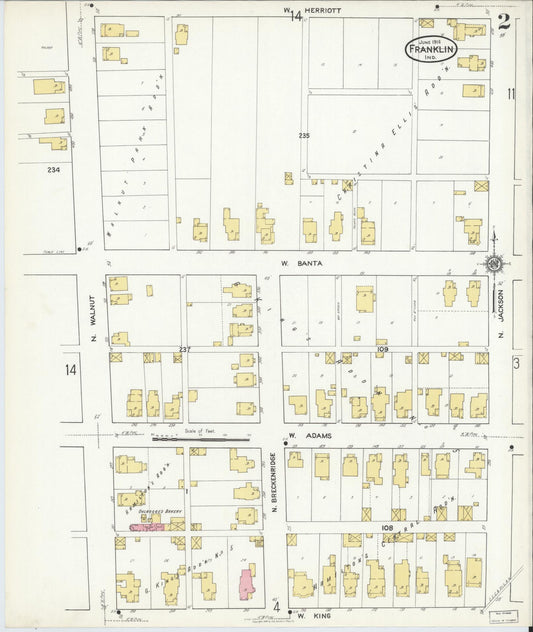 Sanborn Fire Insurance Map from Franklin, Johnson County, Indiana (1916), Sheet #0002 - Historic Sanborn Fire Insurance Map Print, vintage old map wall art, antique decor, genealogy gift, Indiana Indiana map