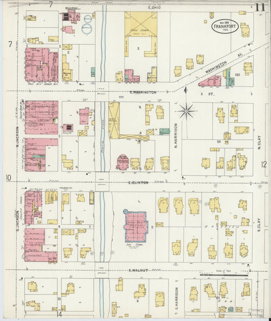Sanborn Fire Insurance Map from Frankfort, Clinton County, Indiana (1898), Sheet #0011 - Historic Sanborn Fire Insurance Map Print, vintage old map wall art, antique decor, genealogy gift, Indiana Indiana map