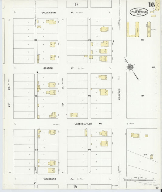 Sanborn Fire Insurance Map from Port Arthur, Jefferson County, Texas (1910), Sheet #0016 - Historic Sanborn Fire Insurance Map Print, vintage old map wall art, antique decor, genealogy gift, Texas Texas map